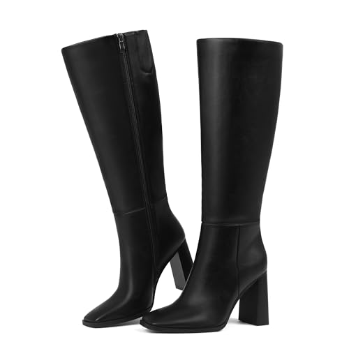 Women's Knee-High Boots Square Toe Chunky Heel Tall Boots for Women Side Zipper Fall Boots 2025 Stylish Long Boots Date Party
