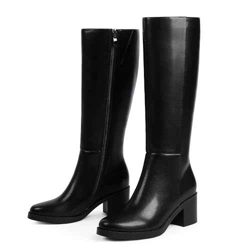 Knee High Boots for Women 2.56" Chunky Heel Round Toe Side Zipper Fall Winter Dress Tall Boots for Women