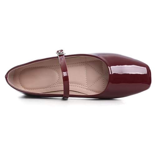 Leather Mary Jane Shoes for Women Dressy Square Toe Ballet Flats with Strap Comfortable Walking Shoes Soft Leather Dress Shoes