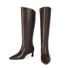 Knee High Boots Womens Pointed Toe 2.17-Inch Kitten Heel Side Zipper Fall Long Tall Boots for Women
