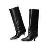 Knee High Boots for Women Wide Calf Pointed Toe Fold Over Black Boots Kitten Heel Comfortable for Dress & Daily Wear