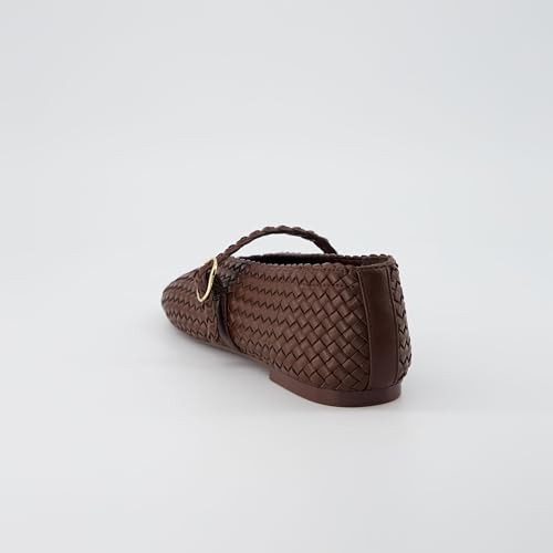 Bistro Mary Jane Flats for Women, Woven Ballet Flats Shoes with Strap and Memory Foam for All-Day Comfort