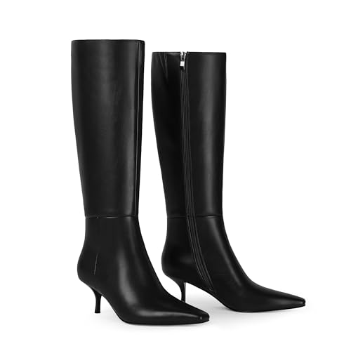 Knee High Boots Women Faux Leather Boots Low Heel Square Toe Side Zipper Fall Long Tall Boots for Women