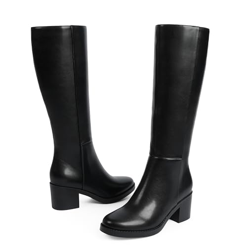Knee High Boots for Women 2.56" Chunky Heel Round Toe Side Zipper Fall Winter Dress Tall Boots for Women