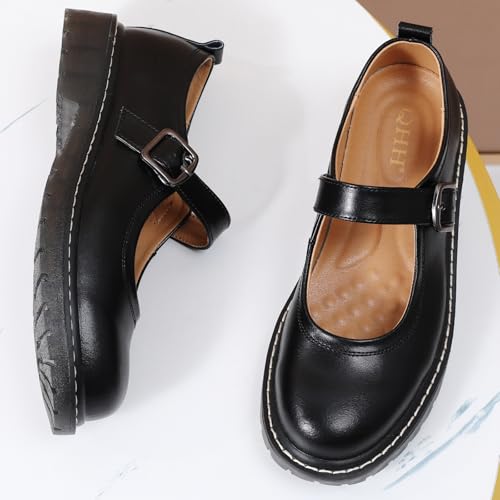 Mary Jane Shoes Women Mary Janes for Women Flats Oxford Round Toe Non-Slip Casual Shoes Comfortable Dress Shoes Cute School