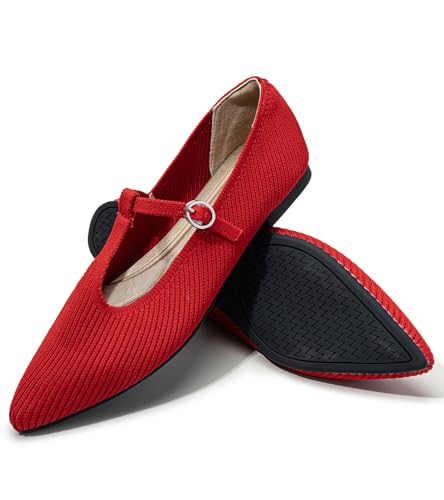 Women's Flats Shoes Comfortable Slip On Shoes Classic Dressy Pointed Toe Bow Knit Ballet Flat