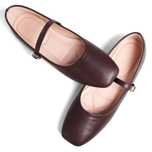Mary Jane Square Toe Black Ballet Flats for Women Comfortable Ankle Strap Casual Slip On Flats