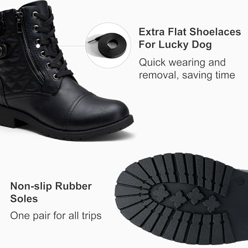 Women's 903 Combat Ankle Boots, Lace up Comfortable Booties Low Heel