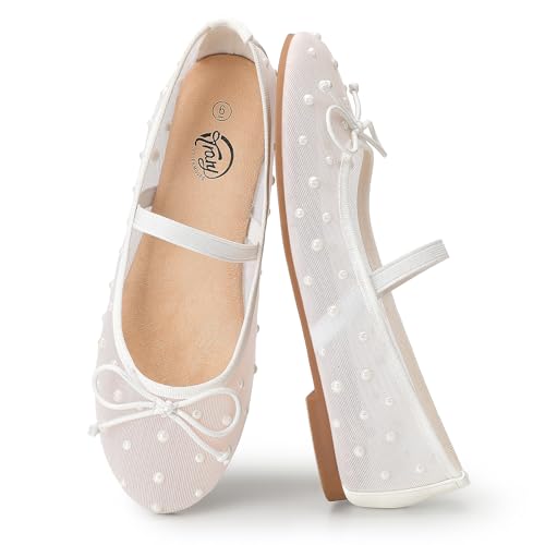 Ballet Flats for Women Closed Round Toe Mary Jane Shoes Women Cute Bowknot Non-Slip Dressy Shoes Elastic Strap Comfortable