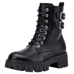 Women's Combat Boots, Platform Ankle Booties Lace up Chunky Heel with Inner Zipper