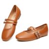 Mary Jane Shoes Women Square Toe Flats for Women Dressy Ballet Flat Mary Jane Flats with Buckle Strap Comfortable Slip On Casual