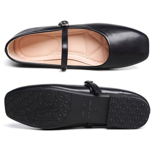 Womens Square Toe Ballet Flats Comfortable Mary Jane Shoes Dressy Casual Slip-On Ballerina Walking Flat Shoes