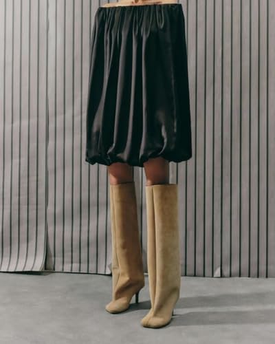 Women's Knee High Boots Nude Suede Wide Calf Stiletto Long Boots Pull On High Heel Riding Boots Fahion Dress Fall Tall Boots