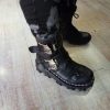 Mens Black Genuine Leather Military Army Boots Gothic Skull Punk Motorcycle Boots