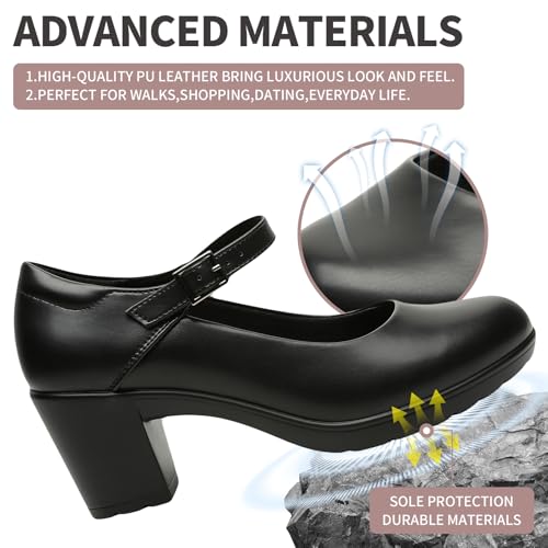 Womens Mary Jane Dress Shoes Chunky Low Block Heels 7CM Closed Toe Work Platform Pumps Dressy Orthopedic for Business Flight