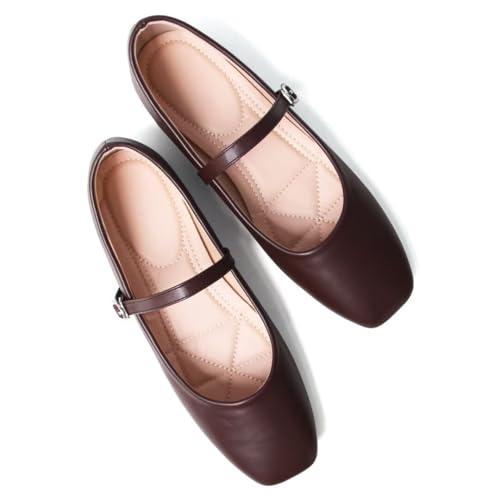 Mary Jane Square Toe Black Ballet Flats for Women Comfortable Ankle Strap Casual Slip On Flats