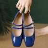 Mary Jane Flats for Women Dressy Retro Square Toe Ankle Strap Ballet Flats Comfortable Patent Leather Shoes