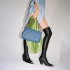 Women Thigh High Boots Leather PU Stretch Over The Knee Boots Slim Calf Block Chunky Heel Pointed Toe Cowboy Style Dress Long