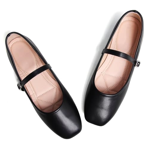Womens Square Toe Ballet Flats Comfortable Mary Jane Shoes Dressy Casual Slip-On Ballerina Walking Flat Shoes