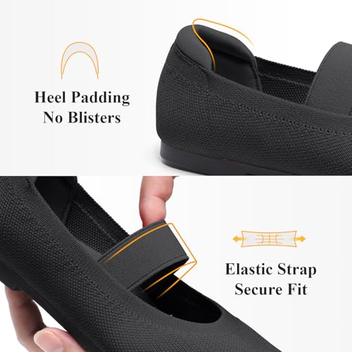 Mary Jane Ballet Flats Shoes for Women Foldable Round Toe - Seaweed Textile Knit Fabric, Arch Support, Massage Bumps Insoles,