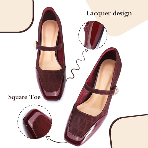 Women's Mary Jane Heels - Chunky Block Heel Pumps with Square Toe & Buckle Straps, Comfortable Dress Shoes for Wedding, Office,