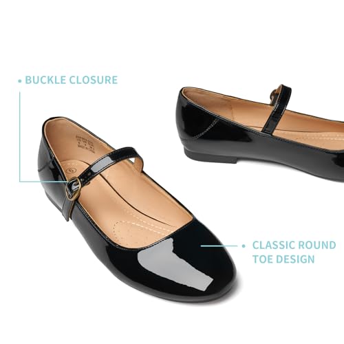 Mary Jane Flats for Women Leather Ballet Flats Shoes Round Toe Comfy Dressy Casual Work Flats with Ankle Strap