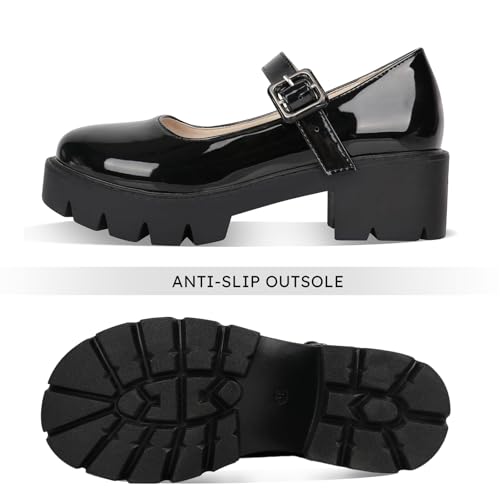 Womens Chunky Mary Jane Platform Shoes Patent Leather Uniform Dress Shoes