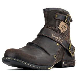 Moto Boots for Men Fashion Zipper-up Leather Chukka Boots Casual Shoes Retro Style OS-5008-1-DA1B1