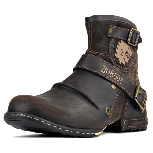 Moto Boots for Men Fashion Zipper-up Leather Chukka Boots Casual Shoes Retro Style OS-5008-1-DA1B1