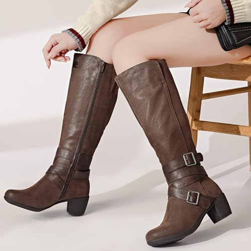 Women's Knee High Boots with Chunky Heel, Pointed Toe, Comfortable and Fashionable for Fall and Winter Wear for Women.