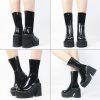 Womens Wedge Heel Ankle Boots Platform Zipper Punk Motorcycle Booties Chunky Block High Heel Round Toe Fashion Work Combat Boots