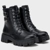 Women's Combat Boots, Platform Ankle Booties Lace up Chunky Heel with Inner Zipper