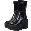 Womens Wedge Heel Ankle Boots Platform Zipper Punk Motorcycle Booties Chunky Block High Heel Round Toe Fashion Work Combat Boots