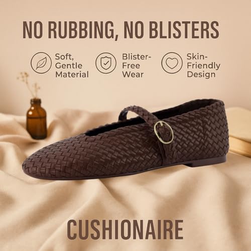 Bistro Mary Jane Flats for Women, Woven Ballet Flats Shoes with Strap and Memory Foam for All-Day Comfort