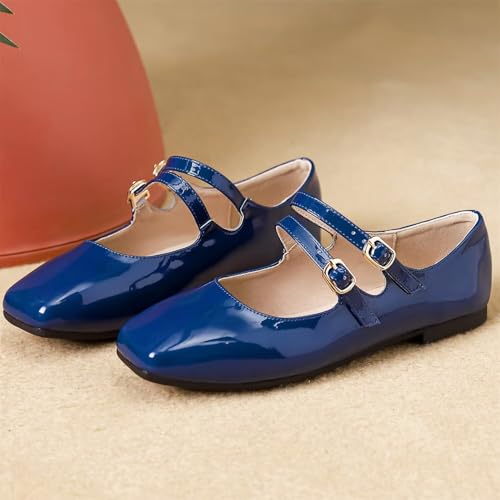Mary Jane Flats for Women Dressy Retro Square Toe Ankle Strap Ballet Flats Comfortable Patent Leather Shoes