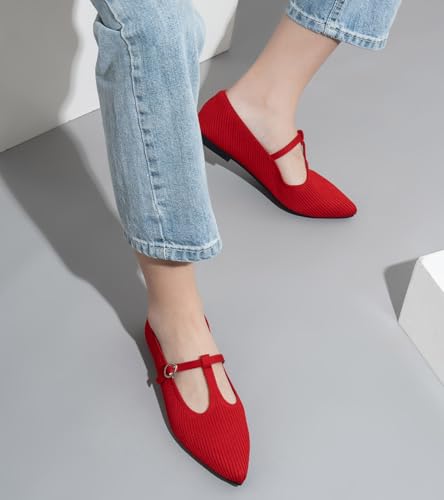 Women's Flats Shoes Comfortable Slip On Shoes Classic Dressy Pointed Toe Bow Knit Ballet Flat