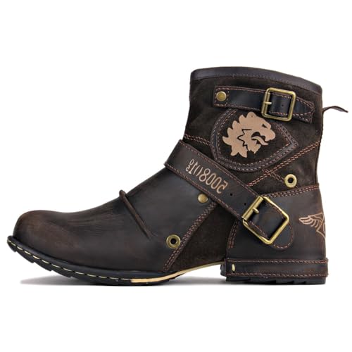 Moto Boots for Men Fashion Zipper-up Leather Chukka Boots Casual Shoes Retro Style OS-5008-1-DA1B1