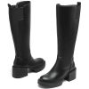 Women's Knee High Boots Chunky Block Heel Boots Stretch Calf Round Toe Side Zipper Platform Tall Boots Fall Comfort Long Boots