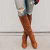 Suede Knee-High Boots Fall Boot For Women Chunky Block High Heel Slouch Fashion Boot Round Toe Side Zipper
