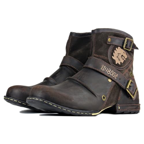 Moto Boots for Men Fashion Zipper-up Leather Chukka Boots Casual Shoes Retro Style OS-5008-1-DA1B1