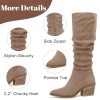 Women's Knee High Boots, Wide Calf Chunky Block Low Heel and Slouchy Pointed Toe Winter Long Boots for Women.