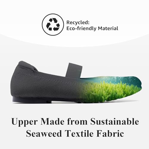 Mary Jane Ballet Flats Shoes for Women Foldable Round Toe - Seaweed Textile Knit Fabric, Arch Support, Massage Bumps Insoles,