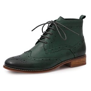 Women's Comfort Leather Lace-up Oxfords Brogue Boots Ankle High Fashion Tie up Booties Low Heel Combat Boots