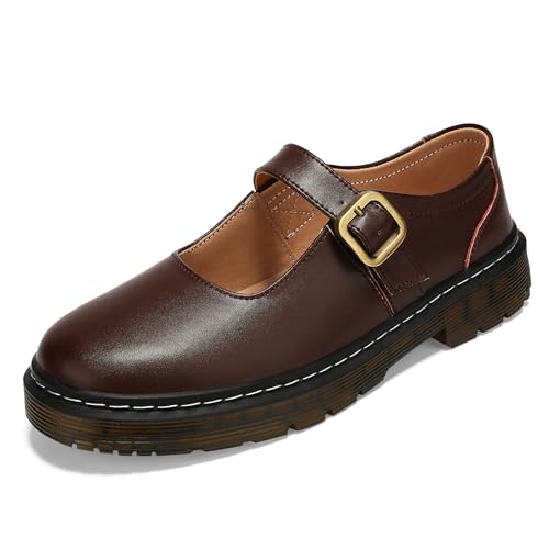 Women's Mary Jane Flat Shoes Comfort Platform Buckle Ankle Strap Flats Breathable Slip On Lightweight Office Work Shoes