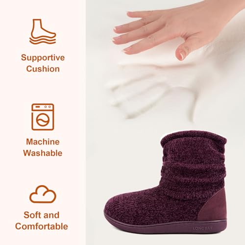 Women's Chenille Knit Bootie Slippers Cute Warm Plush Fleece Memory Foam House Shoes Indoor Outdoor