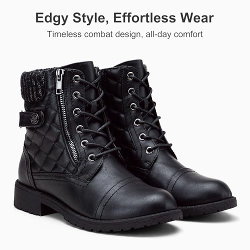 Women's 903 Combat Ankle Boots, Lace up Comfortable Booties Low Heel