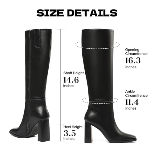 Women's Knee-High Boots Square Toe Chunky Heel Tall Boots for Women Side Zipper Fall Boots 2025 Stylish Long Boots Date Party