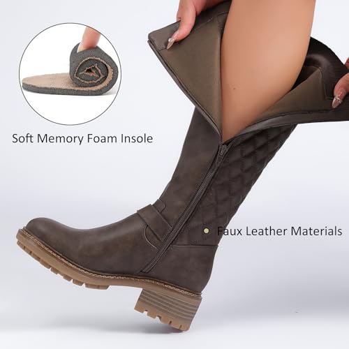 Women's Knee High Boots Classic Comfort Riding Combat Boot Round Toe Side Zipper Long Tall Fall Winter Boots for Women.