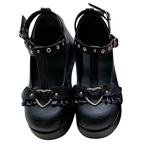 Mary Jane Shoes Women Cute Ankle Strap Platform Wedge High Heel Pumps Gothic Party Dress Shoes for Women