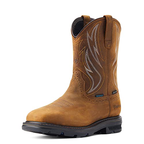 Men's 10in Sierra Shock Shield Brown Wide Square Toe H2O Steel Toe Pull on Work Boot